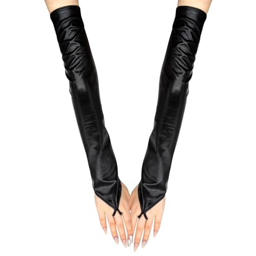 Long Keeper Gants Longs Femme Simili Cuir Gants Sans Doigts Long Sexy Mitaine Bras Demi Doigt...