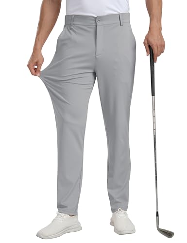 MoFiz Pantalones de Golf Hombre Elástico Pantalón Largo Ajuste Clásico Deporte Trabajo Pants con 5 Bolsillos Gris 34W / 30L
