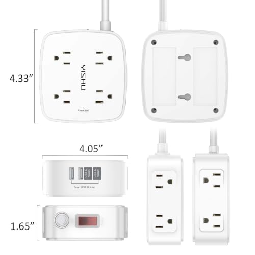Image of 3Ft Surge Protector Power Strip - 8 Widely Outlets with 4 USB Ports, 3 Side Outlet Extender with 3 Feet Extension Cord, Flat Plug, Wall Mount, Desk USB Charging Station, ETL, White