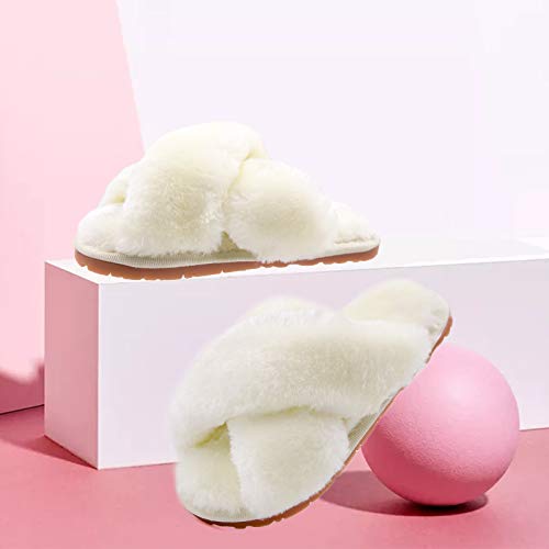 Girl's Fluffy Slippers Kids' Fuzzy Slippers Slide Sandals Leopard Tie Dye Cross Band Plush Open Toe Slip on House Bedroom Slippers 4 31iIEOO5vJL