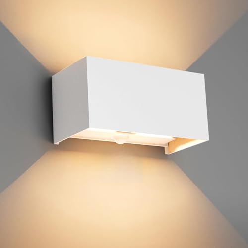 Klighten 24W Aussenlampe Außenwandleuchte mit Bewegungsmelder IP65 3000K Warmweiß Wandleuchte Außen/Innen Einstellbarer Lichtstrahl außenlampe mit bewegungsmelder für Flur/Weg Weiß