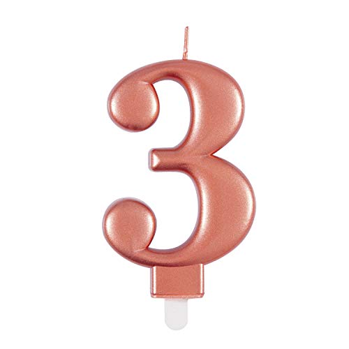 Unique 19623 Birthday Candle Number 3-3.54" | Rose Gold | Metallic | 1 Pc, Rosegold