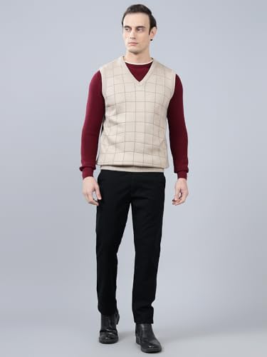 Image of Cantabil Checkered V-Neck Sleeveless Regular Fit Mens Casual Sweater | Casual Sweater for Men | Mens Sweater for Winter Wear (P MSWT00124)