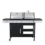 Woodland Grill BBQ - Dual Fuel BBQ, 3 Burner + 1 Side Burner, Storage Cabinet & Shelves, Tool Hooks, Integrated Thermometers, Two Warming Racks, Perfect For Summer Gatherings - WG1103SB