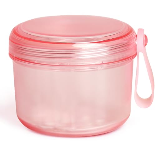 Uouovo 2024 Leak Proof Denture Bath Cup Large Denture case Retainer Cleaning Box for Travel, Complete Clean Care for Dentures,Denture Holder for Soaking (transparent pink)