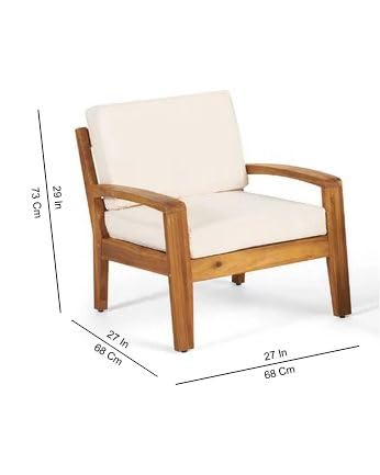 Image of SUNCOM Wooden Armchair for Livingroom Set of 2 - Single Seater Sofa Chair with Cushion - Chair Set for Dining Table - Handmade Wooden Accent Chairs (Cream Cushion, Teak Finish)