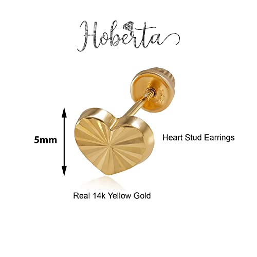 14K Real Yellow Gold Diamond Cut Stud Earrings for Women & Girls - Hypoallergenic for Sensitive Ears for Gifts2