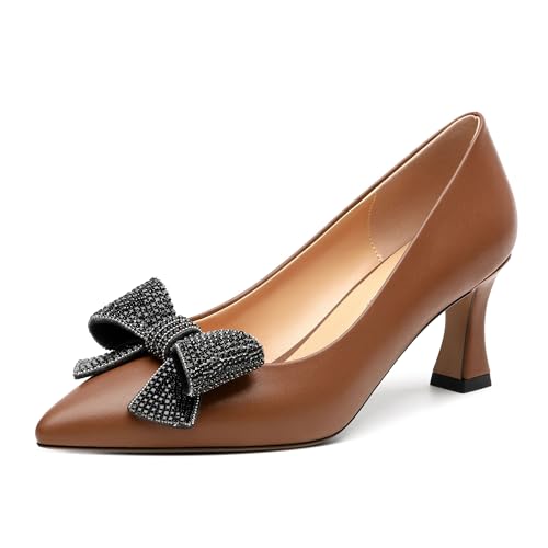 Image of Heels for Women Closed Patent Pointed Toe Bow Pumps Slip on Kitten Low Heels Wedding Party Dress Office Shoes 2.5Inch