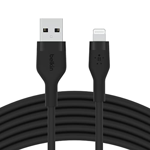 Image of Belkin BoostCharge Flex Silicone USB Type A to Lightning Cable (2M /6.6FT), MFi Certified Charging Cable for iPhone 14 /14 Plus, 13, 12, Pro, Max, Mini, SE, iPad and More - Black