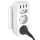 LENCENT Ladron Enchufes USB, Enchufe Multiple 4000W, Enchufe USB de Pared con 3 USB Puertos, 2 Clavijas Schuko y 1 Enchufe EU, Enchufe Portátil con USB, Familia, Cocina y Oficina