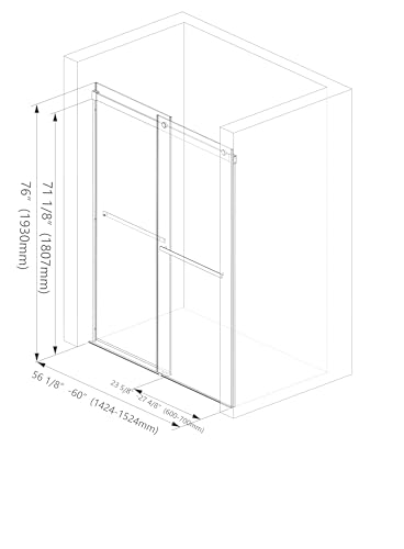 Sunrosa Shower Door 60"×76", Double Sliding Shower Door, Frameless Shower Door with Tempered Glass, Shower Glass Door in Brushed Gold