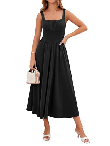 Image of YIOYOLA Womens Casual Summer Dress with Pockets | Sleeveless Square Neck Flowy A-Line Midi Sundress for Beach & Wedding Guest
