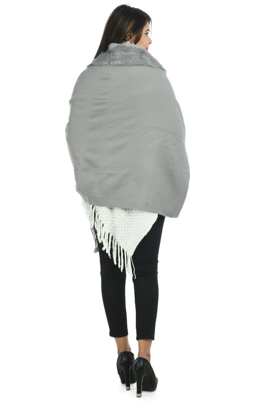 Image of Manra Women's Solid Faux Fur Border Stole Shawl Warm Wrap Cape for Winters (SC 14)