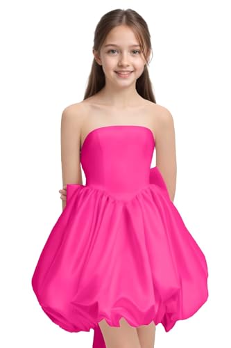 Puffy Satin Homecoming Dresses for Teens 2025 Short Flower Girl Dress with Bow Cocktail Party Gown