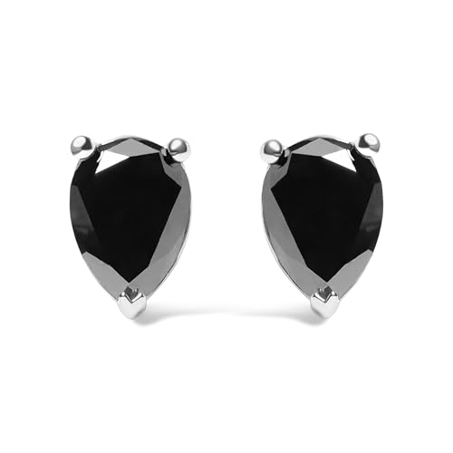 14K White Gold 3.00 Cttw Black Pear Shaped Diamond Solitaire Stud Earrings