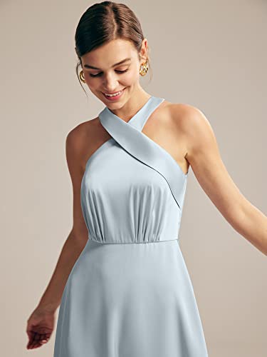 Alicepub Satin Charmeuse Bridesmaid Dresses V-Neck Sleeveless Short Formal Party Dress For Wedding Party, Baby Blue, Custom Size #TOP3