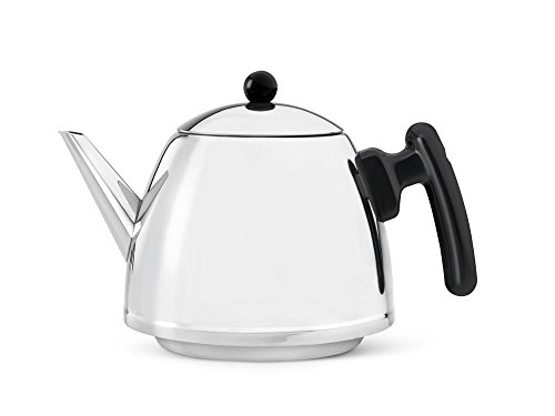 bredemeijer Classic Double Walled Teapot 12-Liter Stainless Steel Glossy Finish with Black Accents