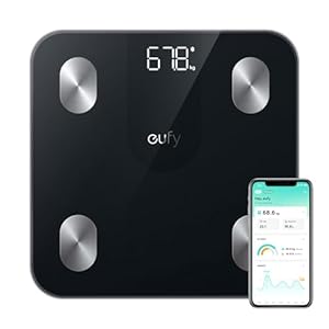 eufy Weighing Scales for Body Weight, Digital Bathroom Scales with Bluetooth, Body Fat Scales, 12 Measurements, Weight/Body Fat/BMI, Fitness Body Composition Analysis, Black, lbs/kg, Smart Scale A1