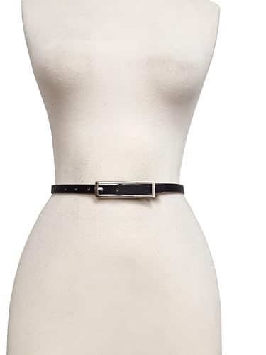 AXESORIA: Classic Skinny Belt w. Elongated Rectangular Buckle Black L/X