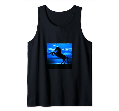 Black Horse Beach Sunset Blue Pink Sky Pony Equine Débardeur