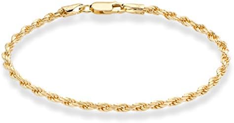 Miabella 18K Gold Over Sterling Silver Italian 2mm, 3mm Diamond-Cut Braided Rope Chain Anklet Ankle Bracelet for Women Teen Girls, 925 Made in Italy (width 3mm, Length 11 Inches)
