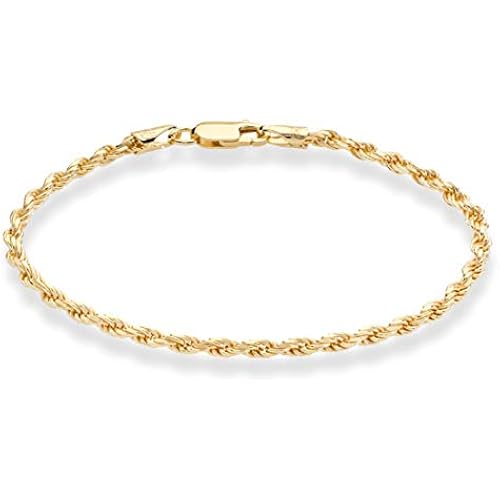Miabella Italian 18K Gold Over 925 Sterling Silver Rope Bracelet Men Women