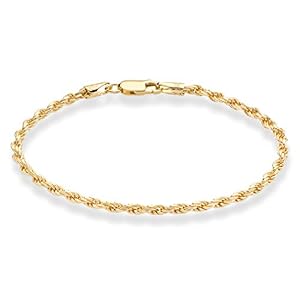 Miabella Italian 18K Gold Plated 925 Sterling Silver Italian 2mm, 3mm Braided Rope Chain Bracelet for Men Women, Made in Italy