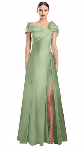Image of Off Shoulder Satin Formal Dresses Long A Line Evening Party Prom Dresses for Women EA002