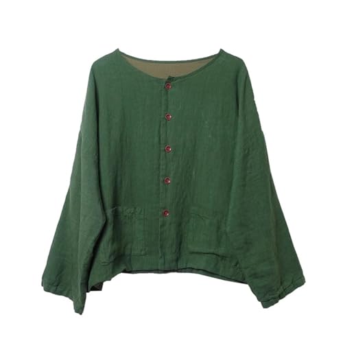NFYM Women's Spring Lightweight 100% Linen Button-Down Jacket, Long Sleeve with Front Pockets