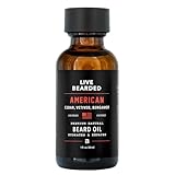 Live Bearded: Premium All-Natural Beard Oil for Men with Jojoba Oil Beard Care - 1 fl oz - Made in the USA - Beard Oil for Dry Flaky Skin - American Scent: Cedar, Vetiver, Bergamont