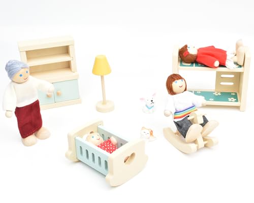 Jzszera JZS10 Wooden Doll House People Of 7 Miniature Figures And 2 Pets, Dollhouse Dolls Family Set Accessories For Girls Toddler Kids Pretend Play And Imaginative Fun thumb #5