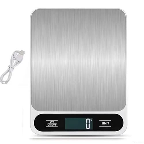 Báscula de cocina digital USB 10 kg/1 g for pesar alimentos y café, balanza electrónica inteligente precisión for en gramos(USB Charging White,5Kg)