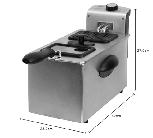 Foto von Cecotec Elektrische 3 Litern Fritteuse CleanFry 3000. Edelstahl mit OilClean-Filter, der das Öl sauber hält, 2180 W Leistung, Abdeckung mit Sichtfenster und Anti-Geruchsfilter (3000 Full Inox)