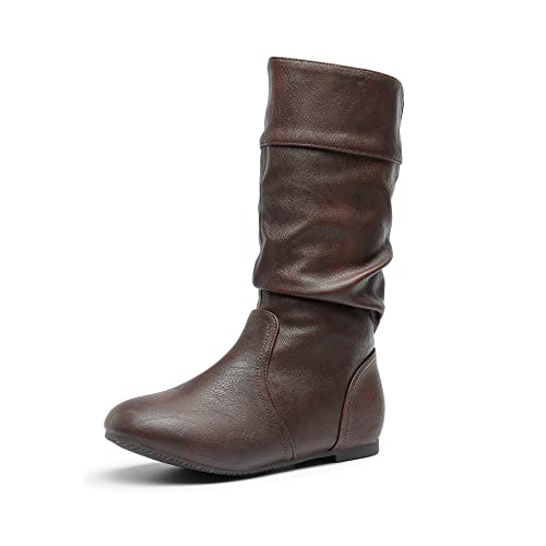 DREAM PAIRS Girl's Faux Fur Lined Knee High Winter Riding Boots(Toddler/Little Kid/Big Kid) 12 Little Kid Brown/Pu