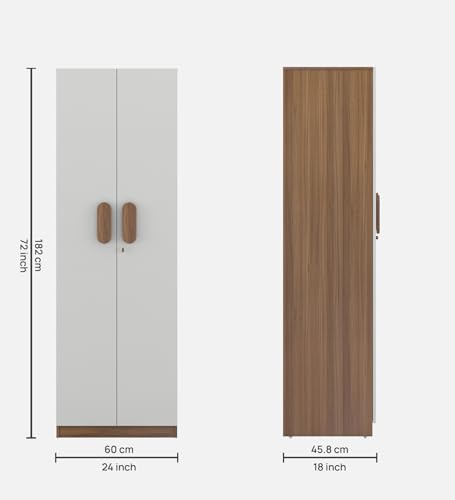 Image of Slino 2 Door Wardrobe | Engineered Wood | Exotic Teak Finish | Bedroom Storage Cabinet with 4 Shelves | Water & Scratch Resistant | 36-Month Warranty
