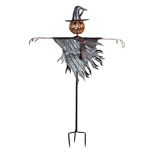 Espantapájaros solar de Halloween con cabeza de calabaza Plow & Hearth para jardín de 48 pulgadas 2
