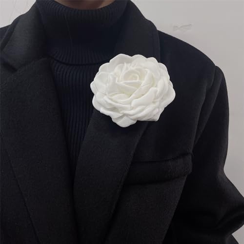 Image of Dainty Fabric Peony Flower Brooches Pin Delicate Camellia Flower Brooch Classic for Women Wedding Party Dance Banquet Elegant Lapel Pins Dress Suit Ceremony Clothes Accessories Jewelry Gifts 100mm