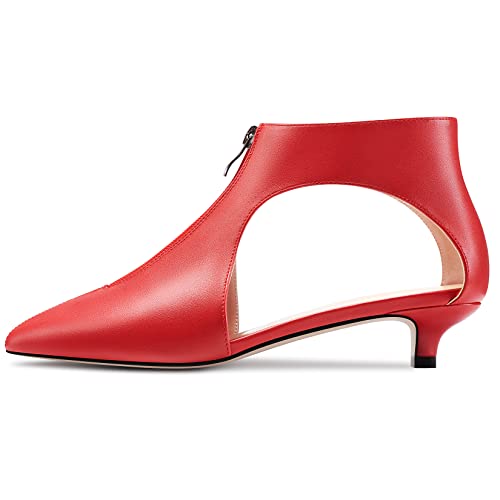 HDEUOLM Womens Low Kitten Heel Pointed Toe Pumps Slip-on Zipper Casual Cute 1.4 Inches Heels3