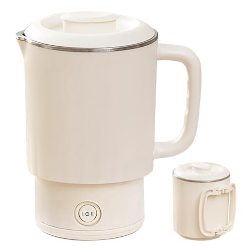 LUMINFLY Foldable Electric Travel Kettle, 800 Ml Stainless Steel, Portable Boiling Pot for Home, Camping, and Travel Use, Leakproof, Safety Design, Beige, Us Plug