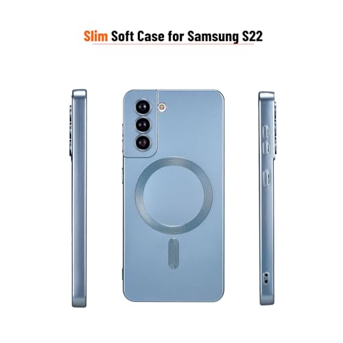 Image of Yetagso Magnetic Samsung Galaxy S22 Case, Soft Silicone With Camera Protection, Slim Fit Anti-Scratch Cover Compatible With MagSafe, Blue