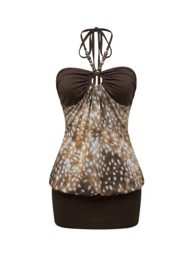 Image of Verdusa Women's Cheetah Print Y2K Dress Halter Bodycon Mini Party Dresses