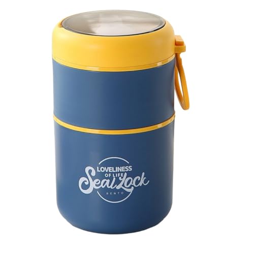 Image of 780ml Stainless Steel Lunch Box with Spoon, Handle, Leak Proof Small Container for Snack, Diet & Prep Food, Stackable Stainless Steel 2 Tier Men's Lunchbox for Work (Blue)