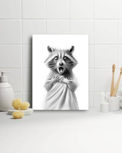 HesenDot 30x40cm Raccoon Wrapped in Towel Funny Framed Bathroom Wall Art - 2
