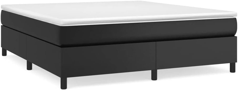 Box Spring Bed with Mattress Black 76"x79.9" King Faux Leather,Beds & Bed Frames-149.38lbs,Queen Bed