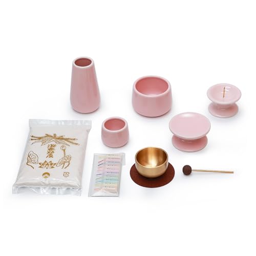 MimoriHive ペット仏具 メモリアル おりん 真鍮 火山岩 手元供養 仏壇 ミニ仏具 リラックス ペット用品 犬用品 猫用品 セット 一式 (ピンク10, ヘアライン仕上げ)