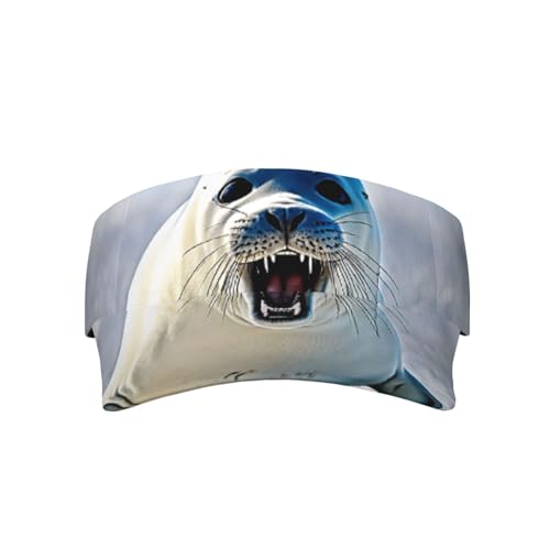 NPOREJKNGF Harfen-Siegel-Malerei-Tapete für Erwachsene, Sonnenschutz, hohler Kronenhut mit Volldruck-Design, für Outdoor-Aktivitäten und den täglichen Gebrauch, Schwarz , Einheitsgröße