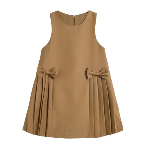 LittleSpring Girls Sleeveless School Uniform Jumper Dress with Bow