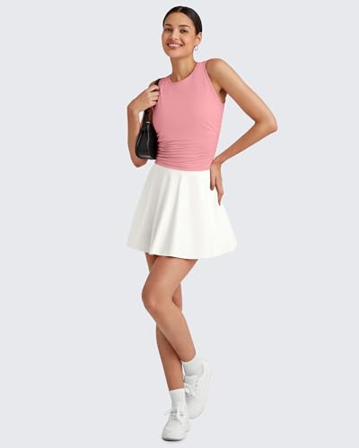 Image of G4Free Skimetic Workout Tank Tops for Women Side Ruched Sleeveless High Neck Crop Top Summer Athletic Gym Shirts