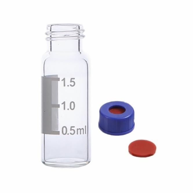 Laboratory Chromatography Small Bottle Wide Mouth Small Bottle, with pre Cut Diaphragm and lid 9mm Transparent Sample Small Bottle 1.5ml PTFE/Silicone Diaphragm 100 Pieces