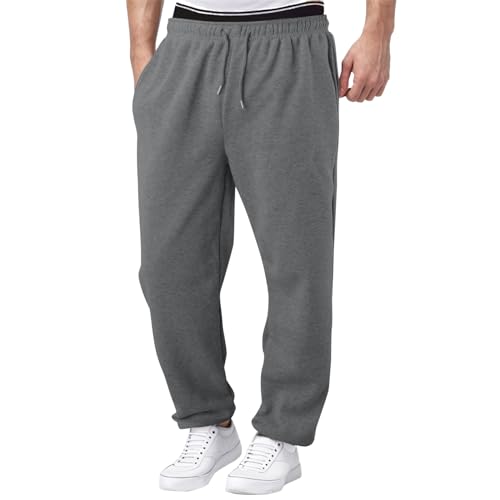 Generico Pantaloni da Jogging Larghi da Uomo Tinta Unita Pantaloni